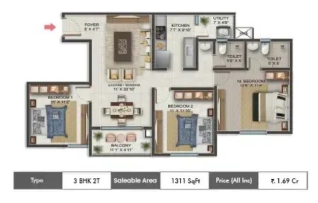 3 BHK 1311 SqFt
